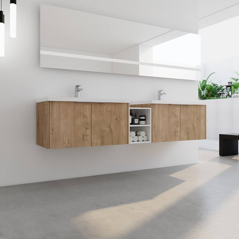 60 Inch Bathroom Vanity with Soft Close Doors, Resin Sink, Ample Storage and Matching Small Shelves (KD Packing)