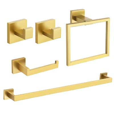 Yulika 5 Pieces Bathroom Hardware Accessories Set Towel Bar Set with Toilet Paper Holder and Hooks
