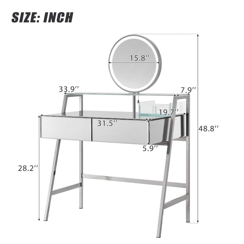 33.9" Mirrored Makeup Vanity Desk with Mirror and Lights