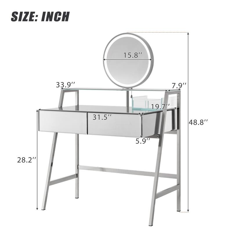 Mirrored Console Vanity Table with 2 Big Drawers