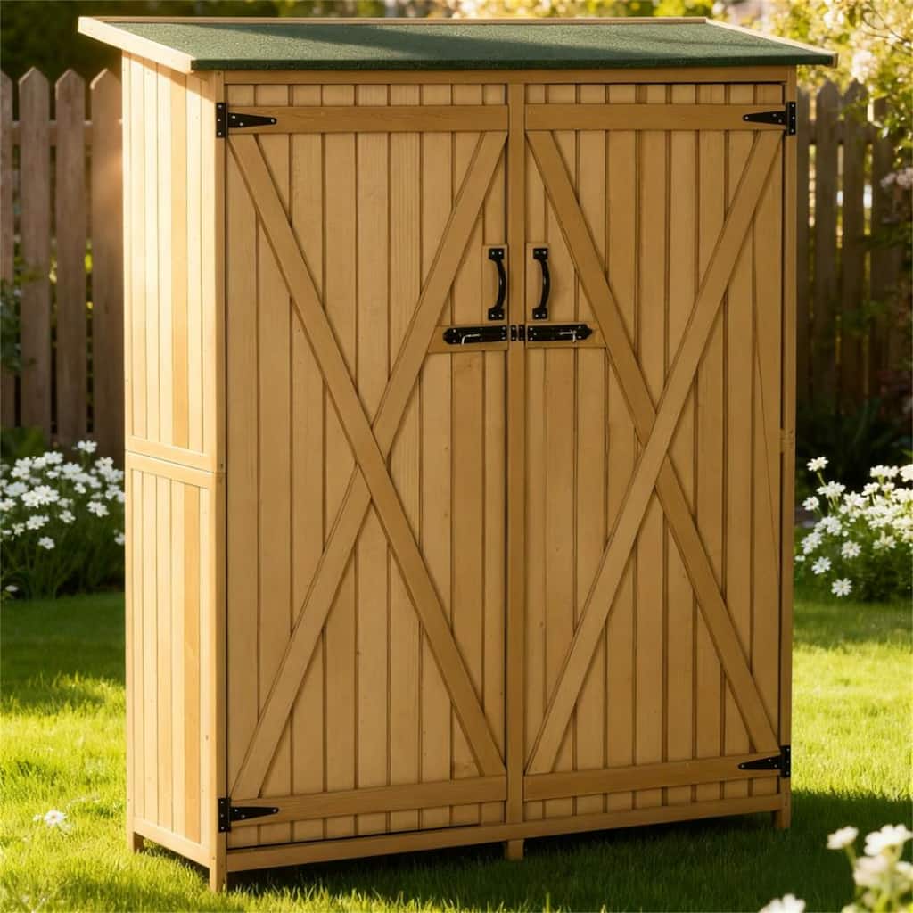 Outdoor Storage Cabinet Wooden Shed with Waterproof Asphalt Rood, Lockable Doors