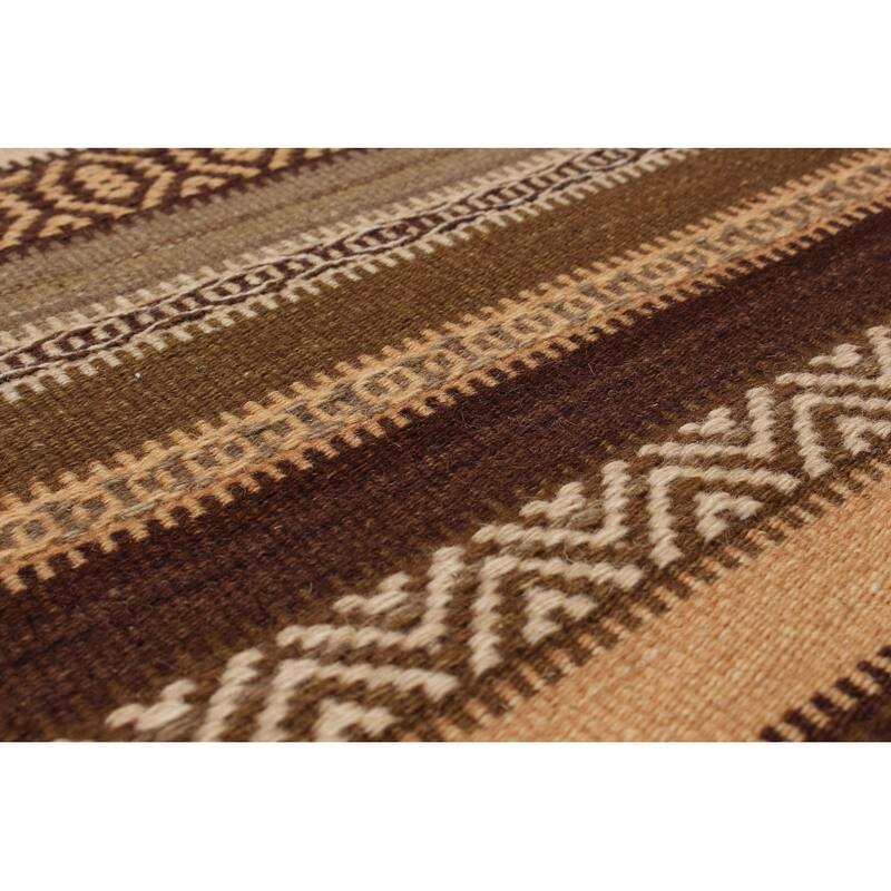 ECARPETGALLERY Flat-weave Ankara Brown, Ivory Wool Kilim - 4'11 x 8'1