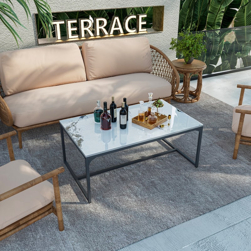 Coffee Table with Glossy White Slate End Side Table