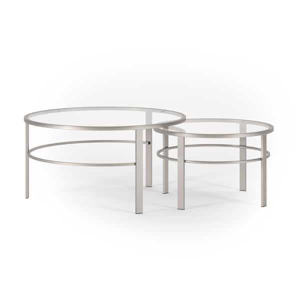 Gaia Round Metal Tempered Glass Nesting Coffee Tables 2 Pc Set In Silver Nickel Finish On Sale Overstock 23133971