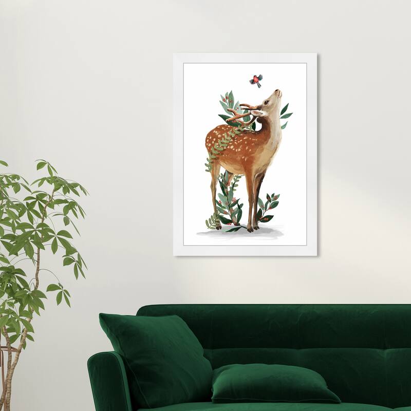 Wynwood Studio Prints Animals Mistletoe Deer Brown and Rustic Wall Art Canvas Print - White
