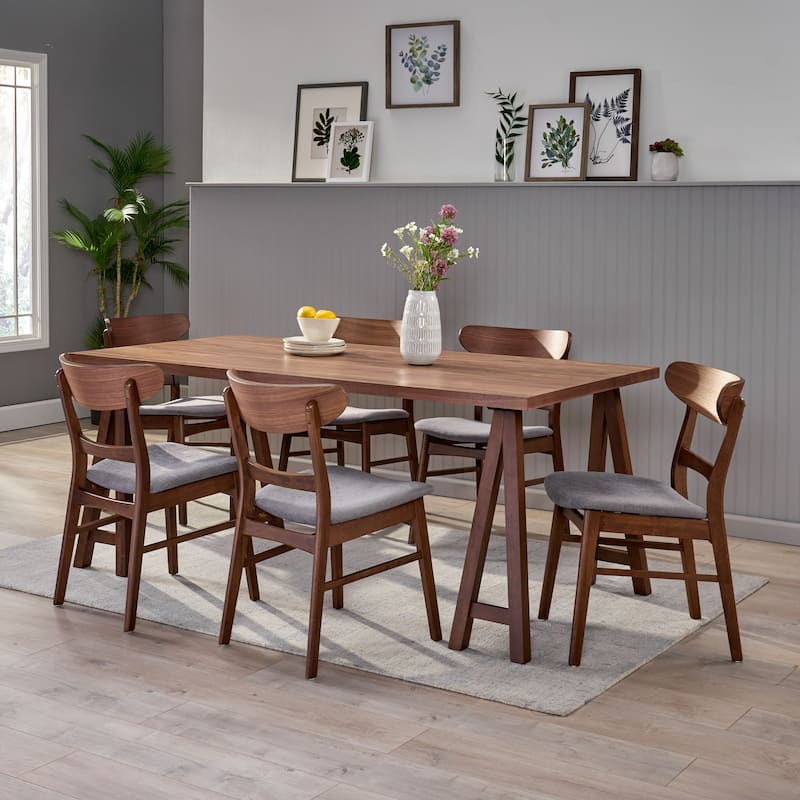 Idalia Mid-Century Modern 7 Piece Dining Set by Christopher Knight Home - Walnut + Dark Gray