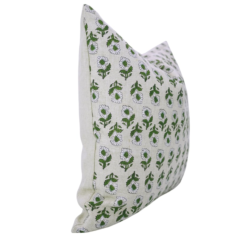 Fabdivine Soft Pure Linen Boho Floral Handmade White Cushion Cover 14x20 Inch Rustic Farmhouse Bed or Couch Décor, Ashok