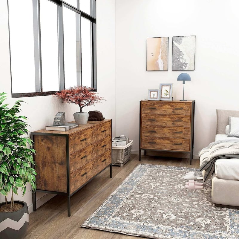 Rustic Brown 6 Drawer Dresser or Set of 2 Nightstands