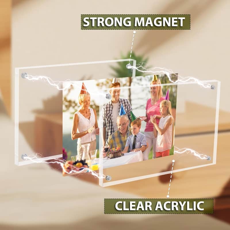BP4U™ Magnetic Acrylic Picture Frame, Double-Sided Tabletop Picture Frame Freestanding for Desktop Display(1-Pack)