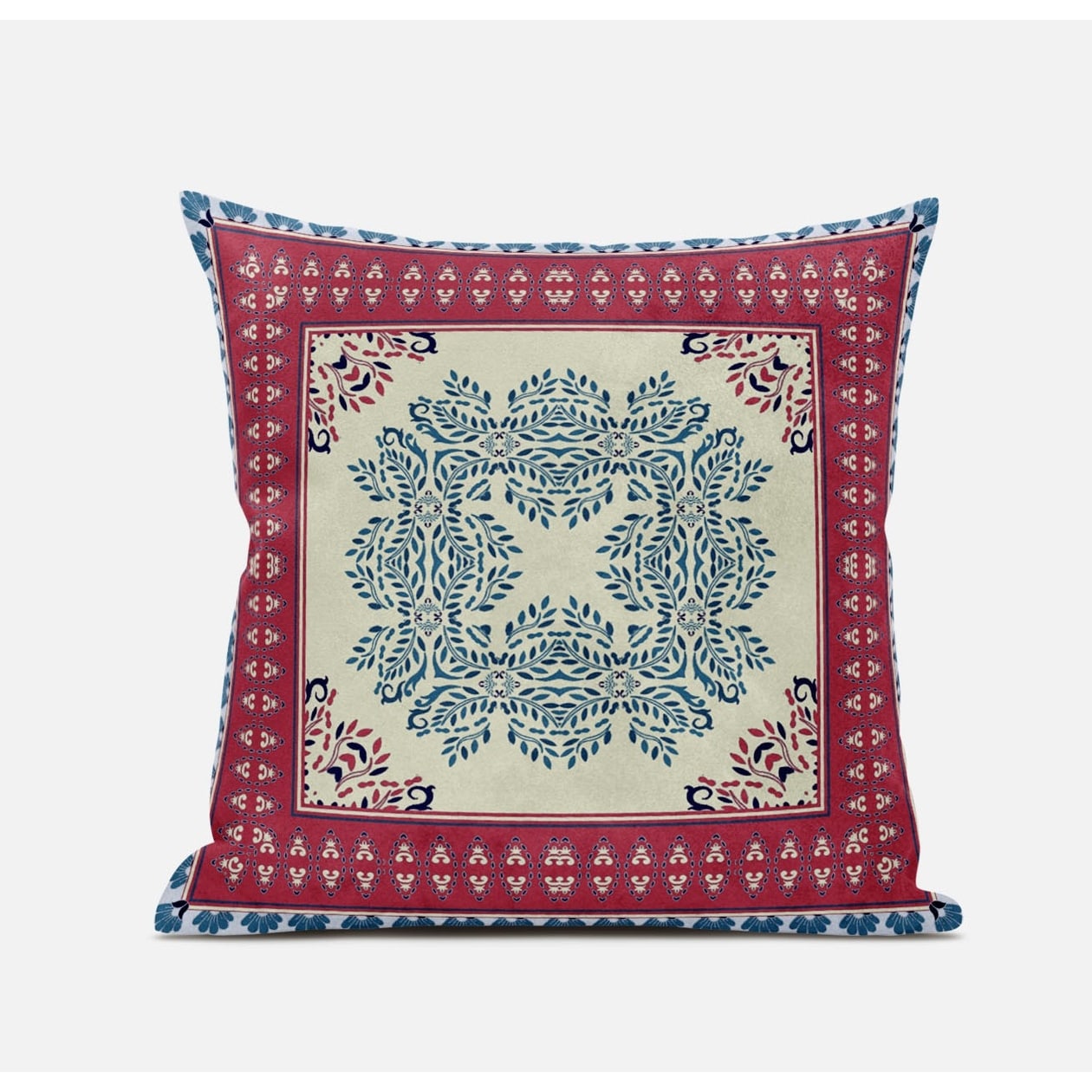 16" X 16" Red And Yellow Blown Seam Geometric Indoor Outdoor Throw Pillow