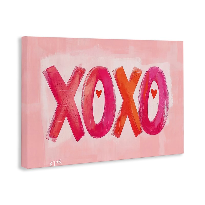 Stupell Pink XOXO with Hearts Canvas Wall Art Design By LSR Design Studio