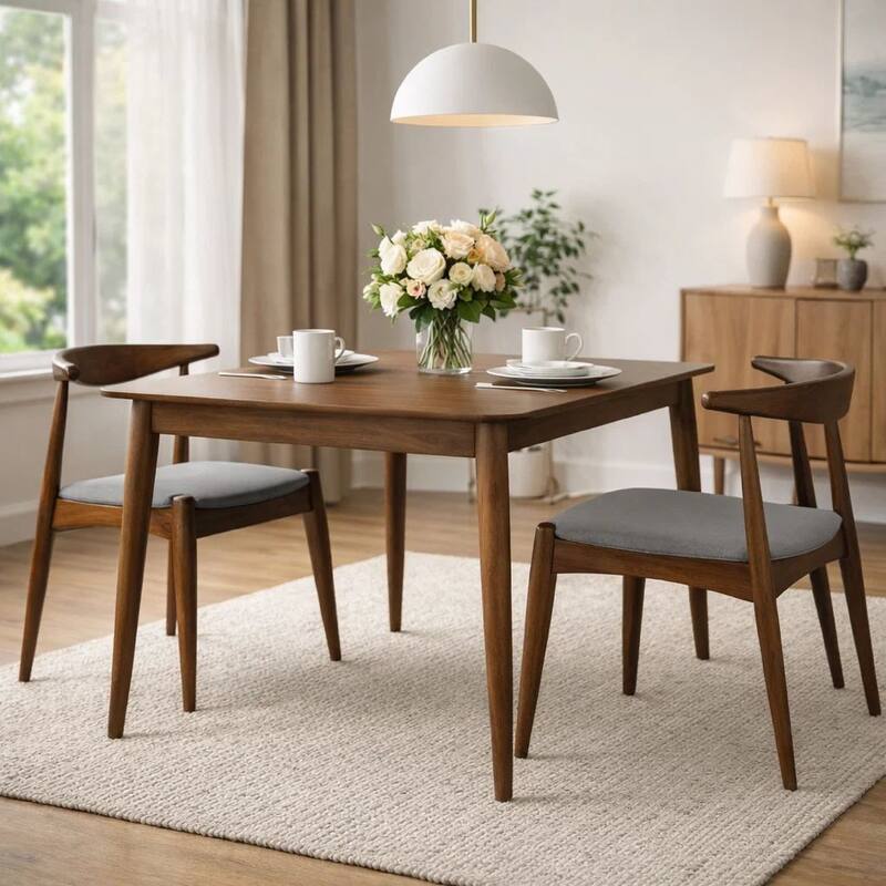 Syma Dining Side Chair Set of 2, Open Curved Back, Dark Brown Wood