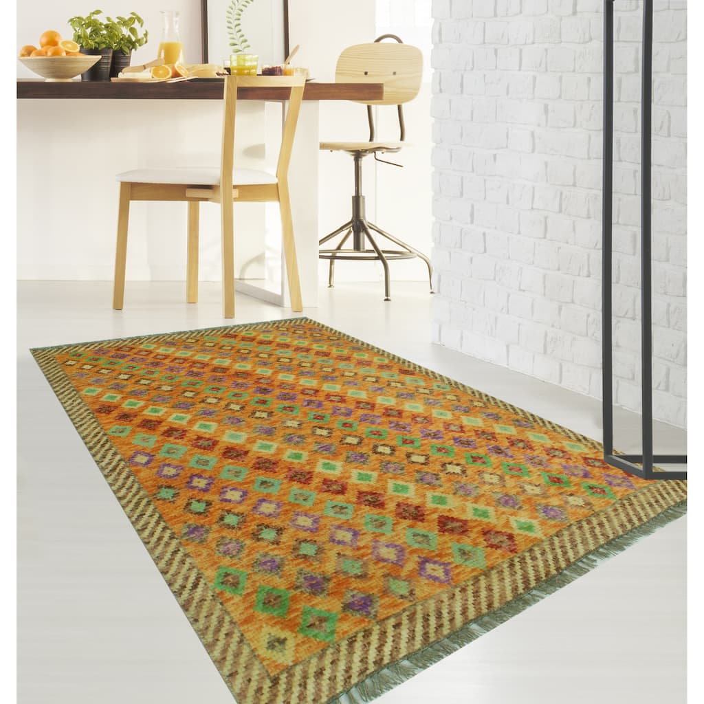 Balochi Ranako Orange/Purple Rug - 3'2" x 4'11"