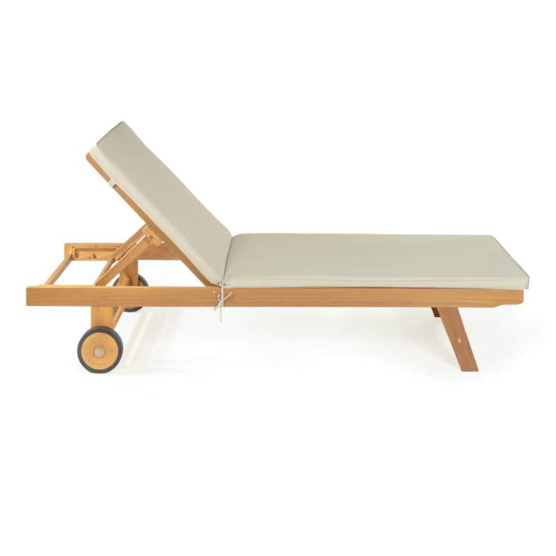 Adjustable Outdoor Chaise Lounge w/ Cushion & Wheels - JONATHAN Y