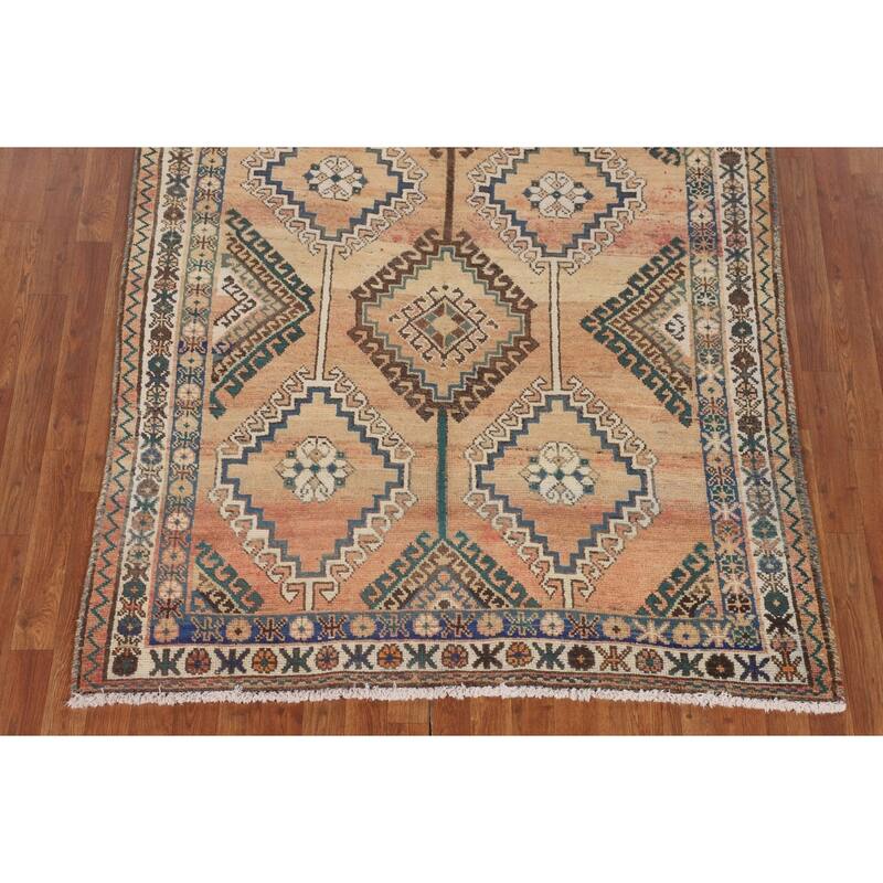 Orange Geometric Bakhtiari Persian Vintage Rug Handmade Wool Carpet - 5'0" x 10'0"