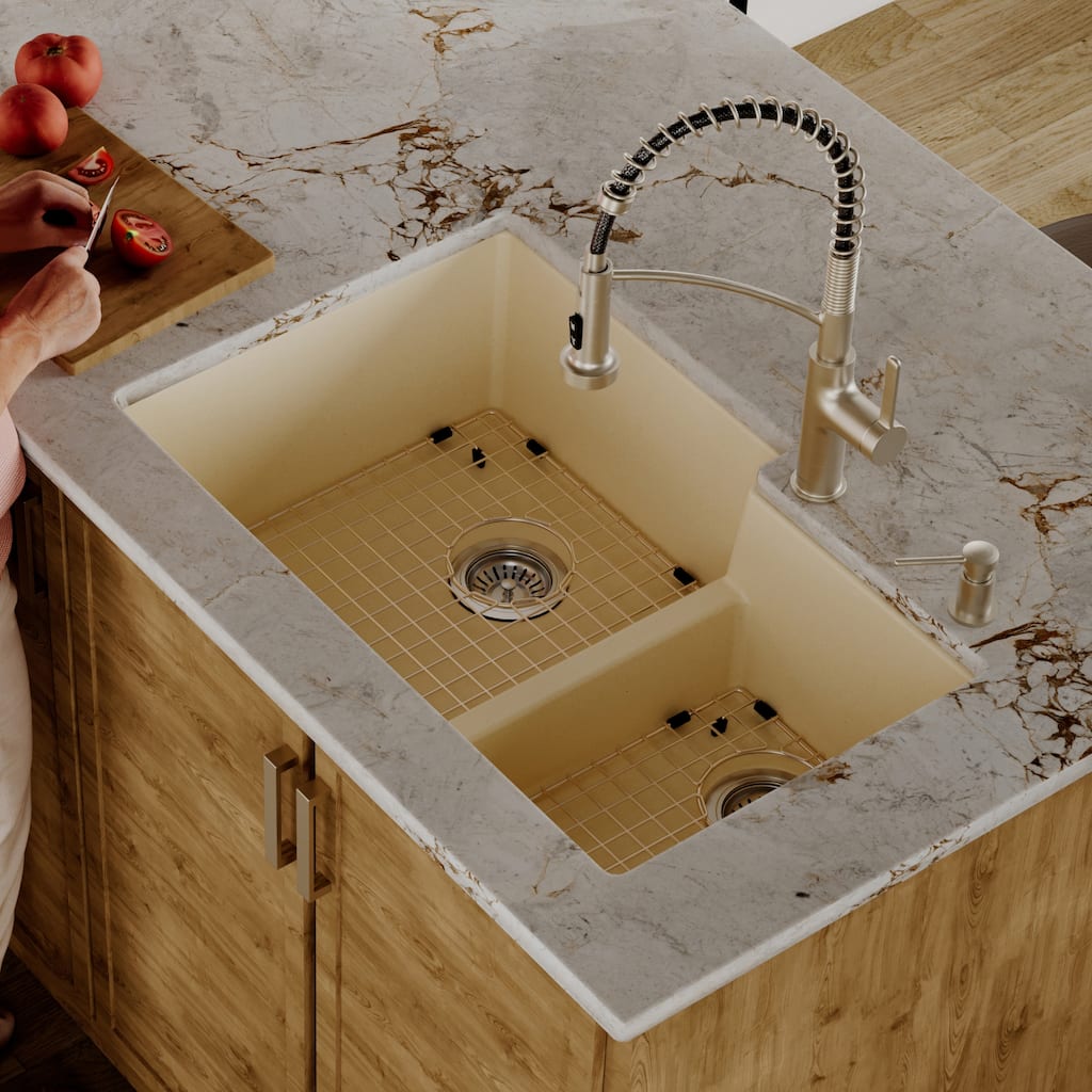 Karran 32" Undermount Large/Small Bowl Quartz Kitchen Sink Kit - 32" x 21.25" x 9"