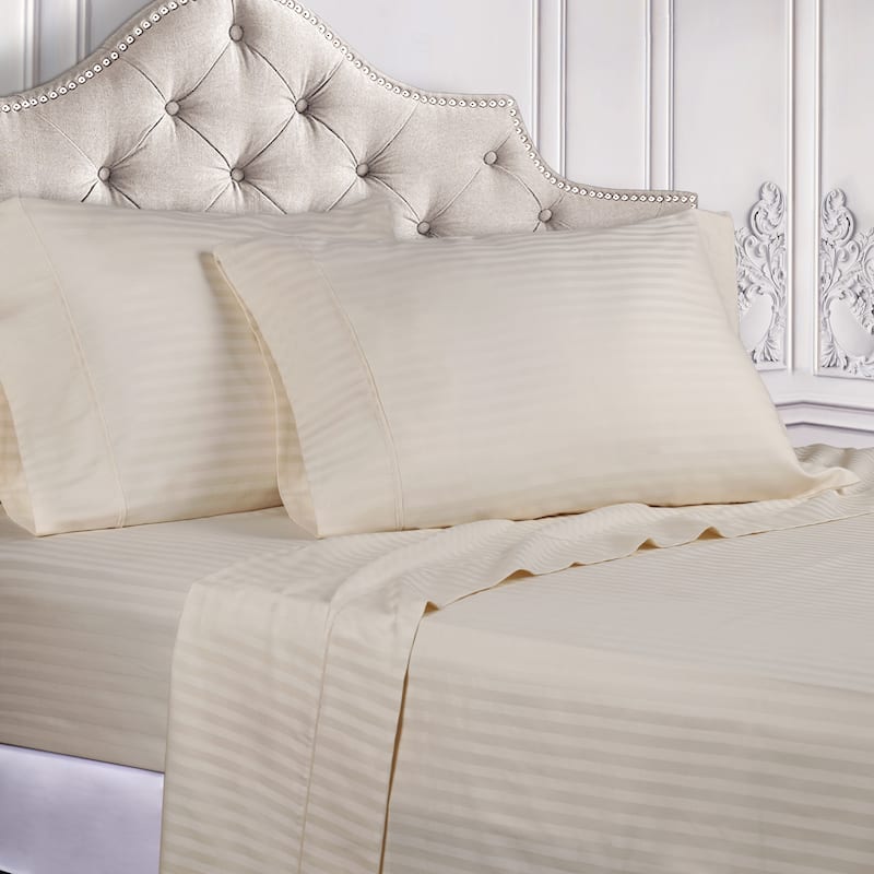 Superior Egyptian Cotton 300 Thread Count Stripe Deep Pocket 4 Piece Bed Sheet Set