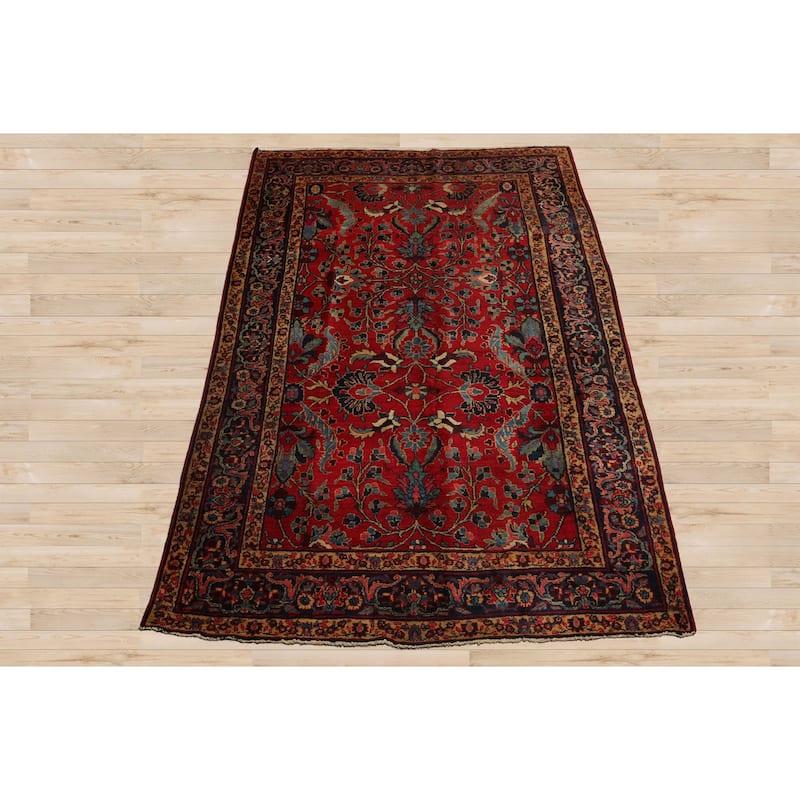 6'2''x9'2'' Hand Knotted Wool Red Old Traditional Rug - 6' 2'' x 9' 2''