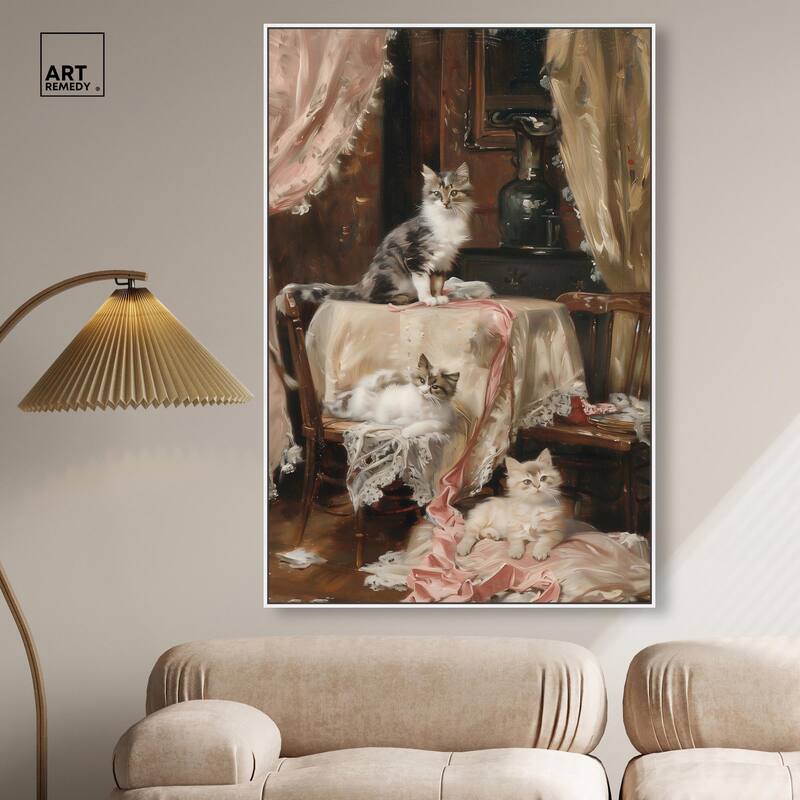 Kittens at the Table Canvas by Art Remedy