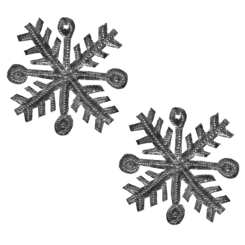 Snowflake Haitian Metal Drum Christmas Ornaments, Set of 2 - N/A