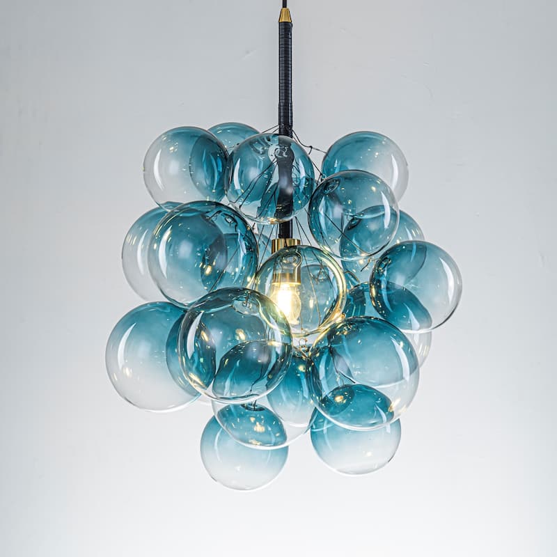 1-Light Modern Glam Sputnik Cluster, Glass Globe Bubble Chandelier for Dining Rooms, Foyers, Hallways - Gradient Blue