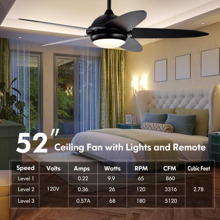 52 Inch Ceiling Fan with Lights and 3 Lighting Colors - 52" (D)