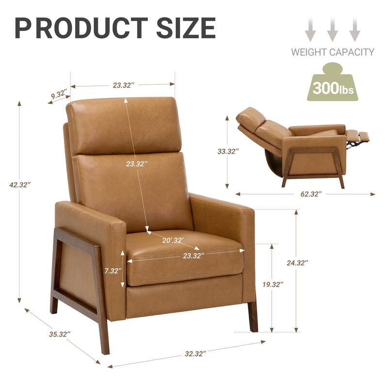 Push Back Comfy Modern Upholstered Wingback Recliner Chair