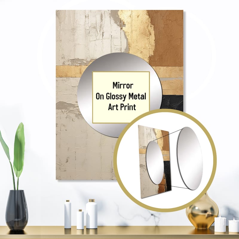 Designart "Abstract Beige Gold Road Collage IV" Abstract Collages Mirror Beige Modern Large Mirror Wall Art For Bathroom