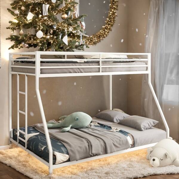 slide 2 of 11, Classic Square Metal Bunk Bed Frame,Twin over Full Metal Bunk White for Kids and Adult