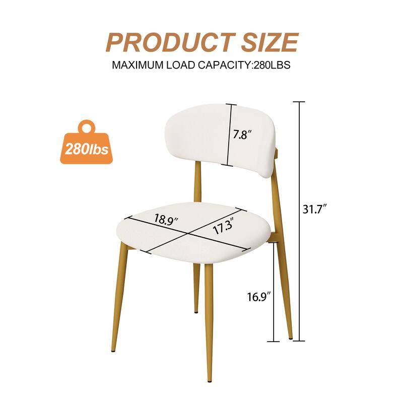 Simple Side Chair Kitchen Chair Meeting Room Chair Vanity Chair White Dressing Chair with Metal Legs