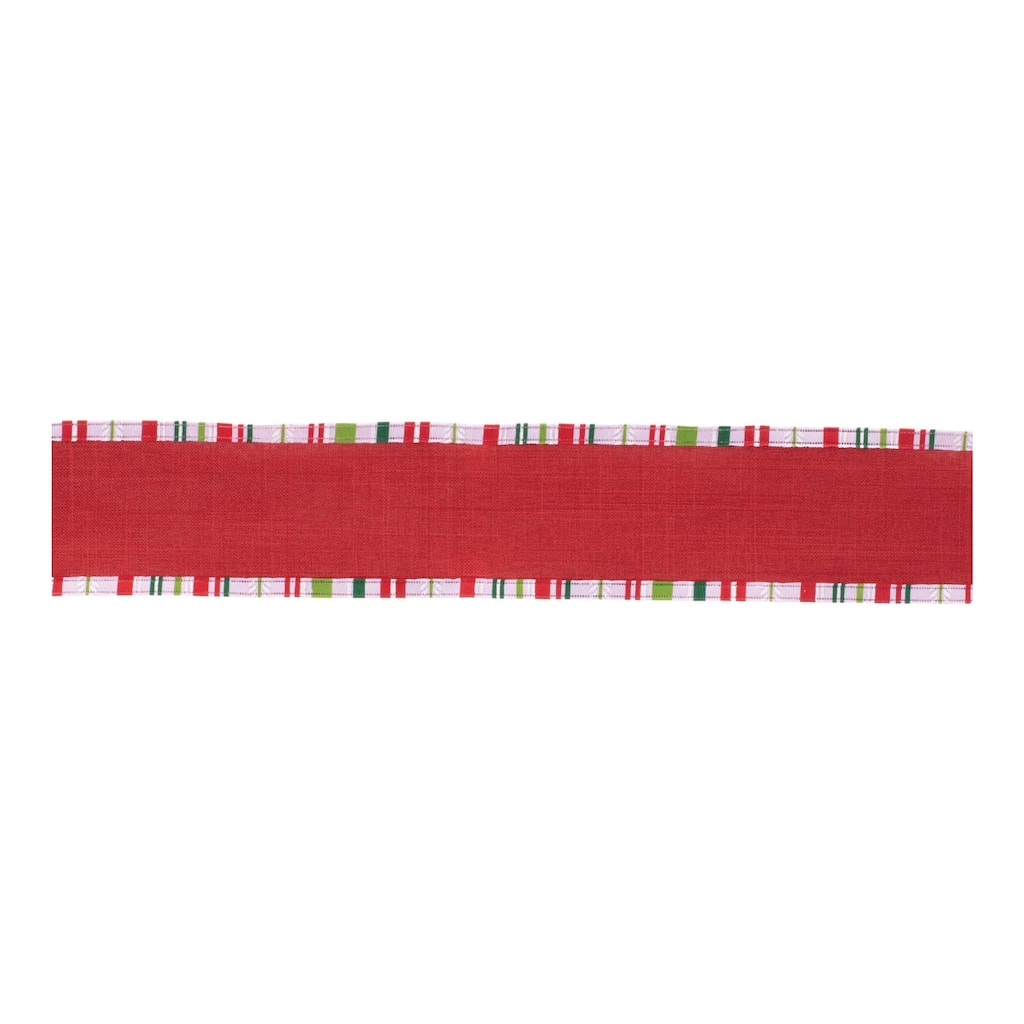 Red Polyester Striped Wired Ribbon Set of 2 for Crafts, Wreaths and Gift Wrap - 2.5” x 360”