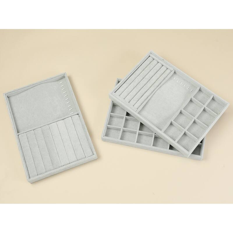 Velvet Jewelry Organizer Trays with Removable Dividers for Drawers, Jewelry Organizer Drawer Container Storage
