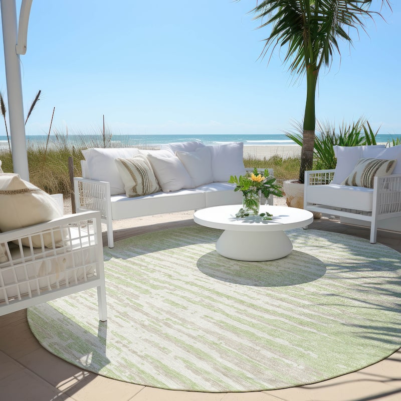 Machine Washable Indoor/ Outdoor Chantille Abstract Ombre Rug - Aloe - 8' x 8'