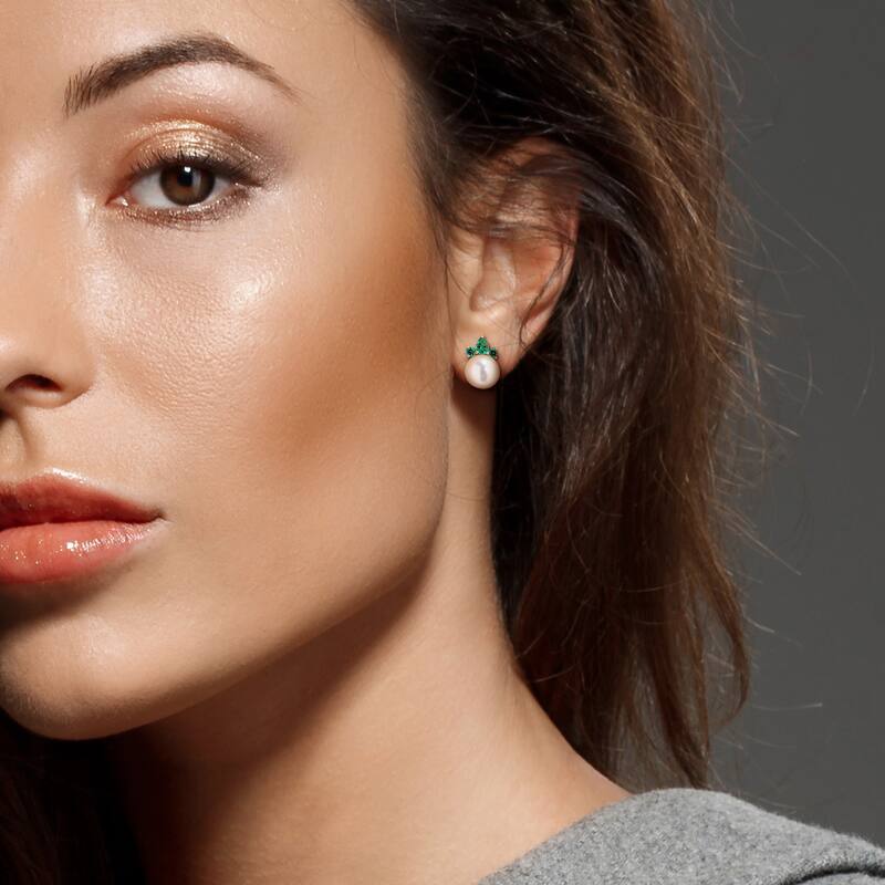 Miadora Cultured Freshwater Pearl and Gemstone Stud Earrings White or Yellow 14k Gold