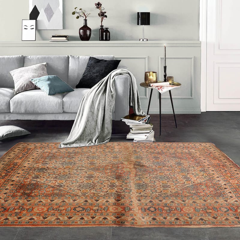 Hand Knotted 250 KPSI Herizz Beige Orange Wool Traditional Area Rug - 3' 10'' x 5' 8''