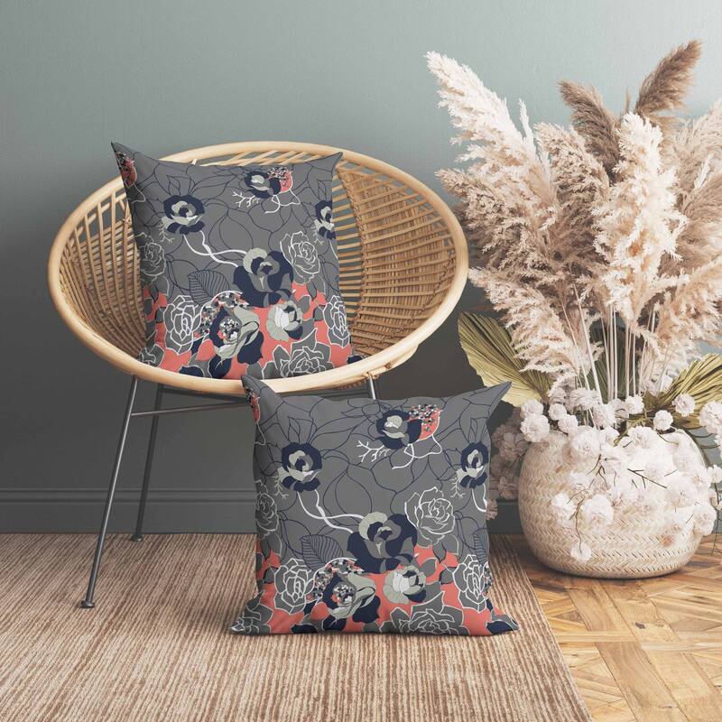 Regal Rose Retreat Indoor/Outdoor Reversible Throw Pillow Gray and Blue