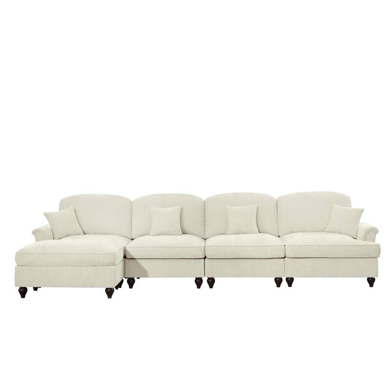GDFStudio - Classic L-Shaped Chenille 4-Seater 137.8" Sectional Sofa with Ottoman