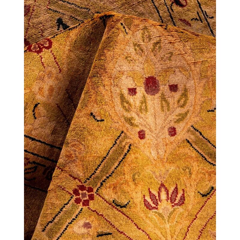 Overton Hand Knotted Wool Vintage Inspired Modern Contemporary Overdyed Gold Runner Rug - 3' 1" x 12' 10"