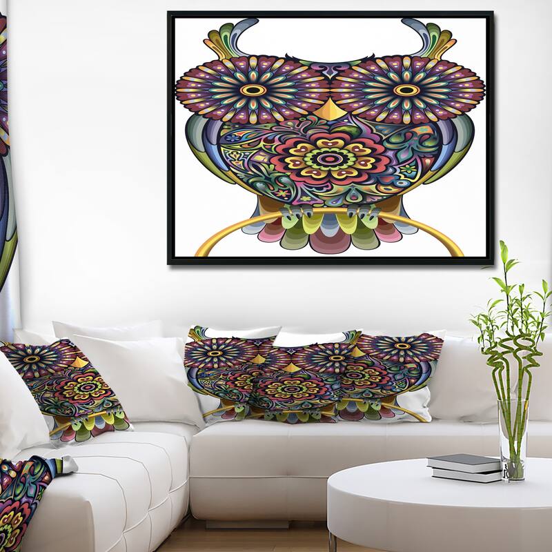 Designart "Funny Owl" Animal Framed Canvas Art Print Bed Bath