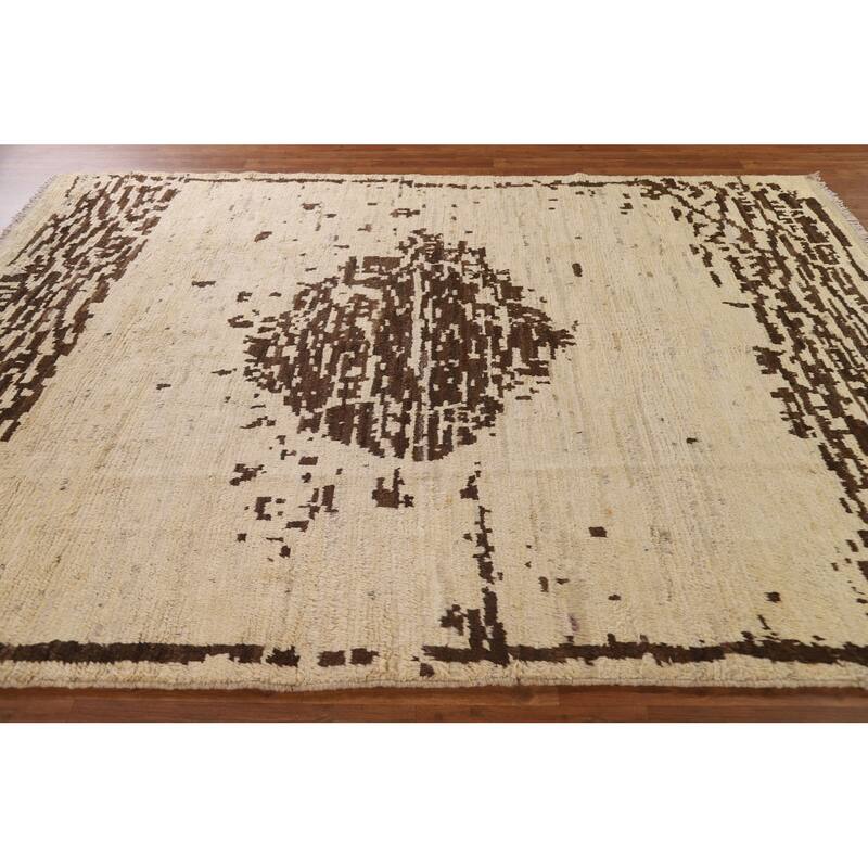 Tribal Moroccan Oriental Wool Area Rug Hand-knotted Dining Room Carpet - 6'11" x 9'8"