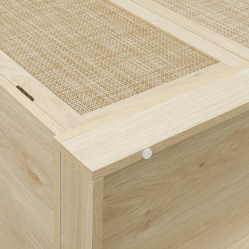 4 Door Storage Cabinet with Drawer, Adjustable Shelves Rattan Accent Cabinet with Anti-Tip Design