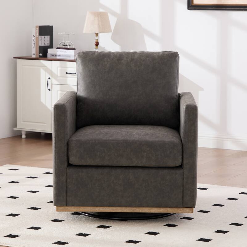 Modern PU Swivel Accent Chair with Armrest and Metal Base