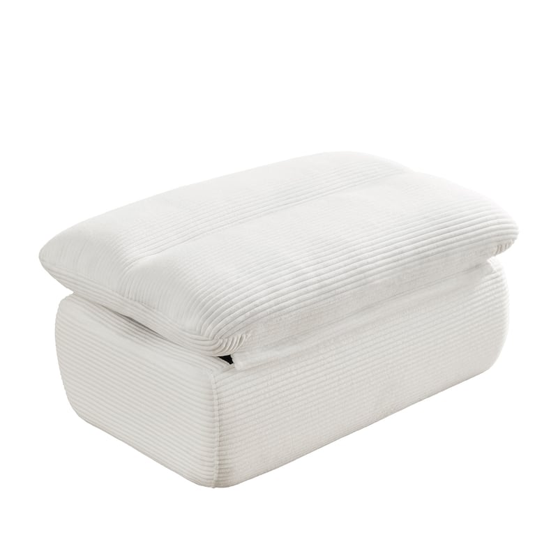White Corduroy Lounge Chair with Ottoman and High-Density Foam Seat - 31.89" x 39.72" x 29.53"