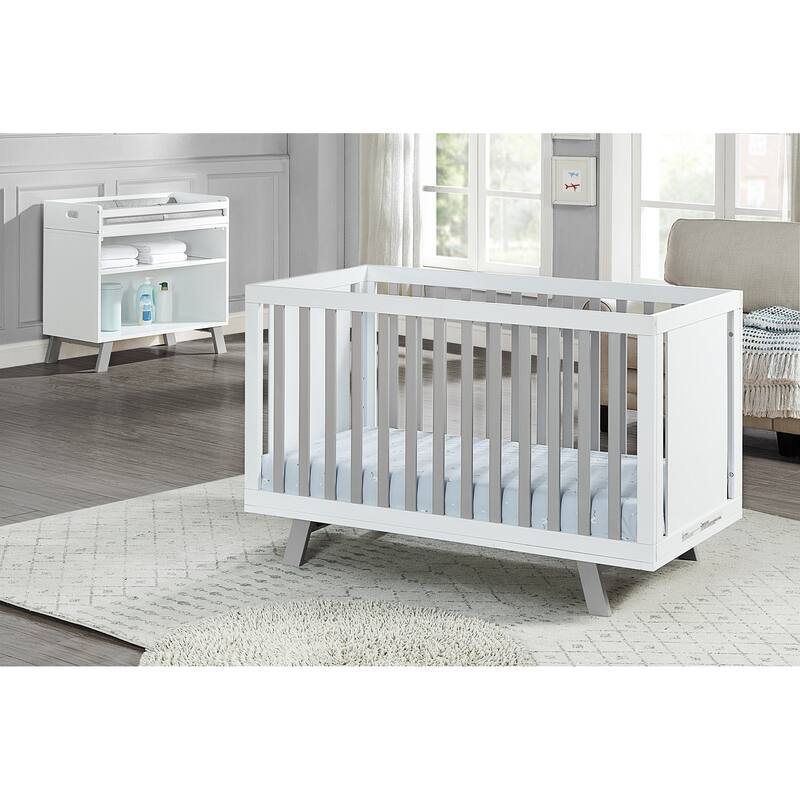 HomeRoots Gray and White Solid and Manufactured Wood Standard Three In One Convertible Crib - 54