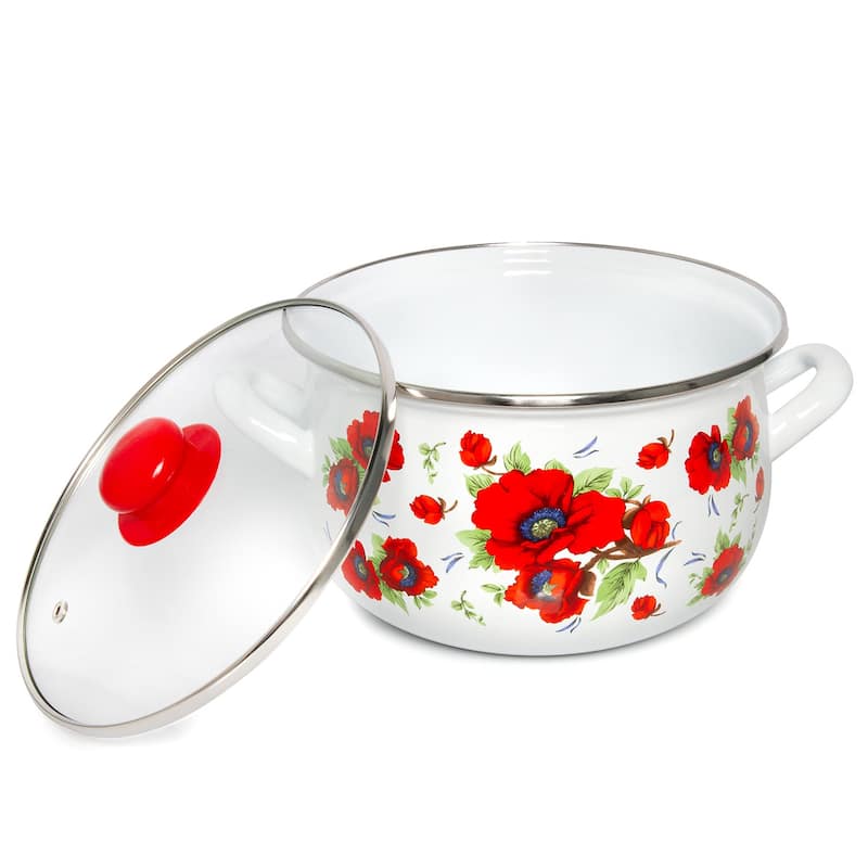 STP Goods Poppies Belly Deep Enamel on Steel Casserole w/Glass Lid