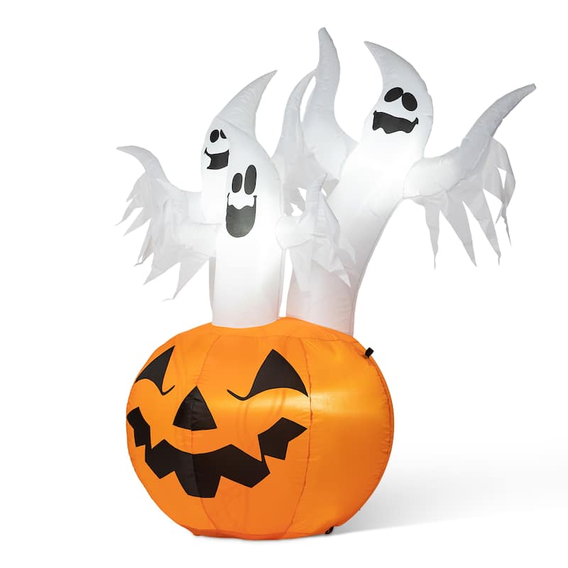 Glitzhome 6FT Lighted 3 Screaming Ghosts In Pumpkin Inflatable Decor
