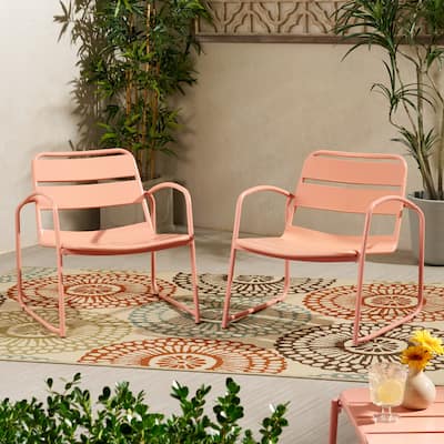 Conrad Coral Iron Outdoor Patio Chair Set of 2 with Open Slat Design 27W x 24.5D x 25.25H Inches