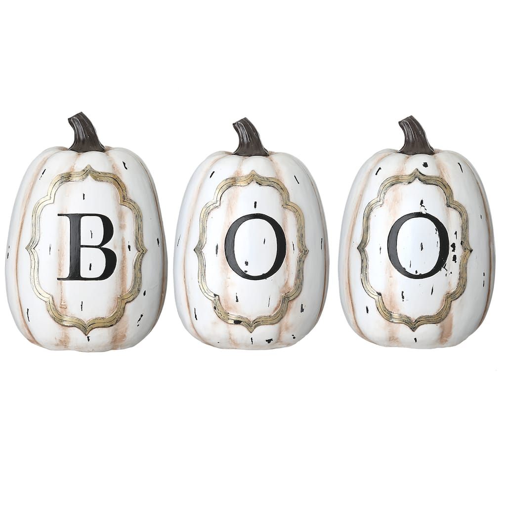 National Tree Company Halloween White Pumpkin BOO Sign Decoration, 13 Inches