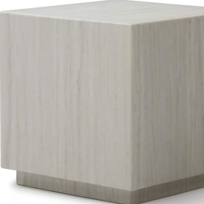 HomeRoots 20" Beige Marble Square Block End Table - 20.00 in. x 20.00 in. x 20.00 in.