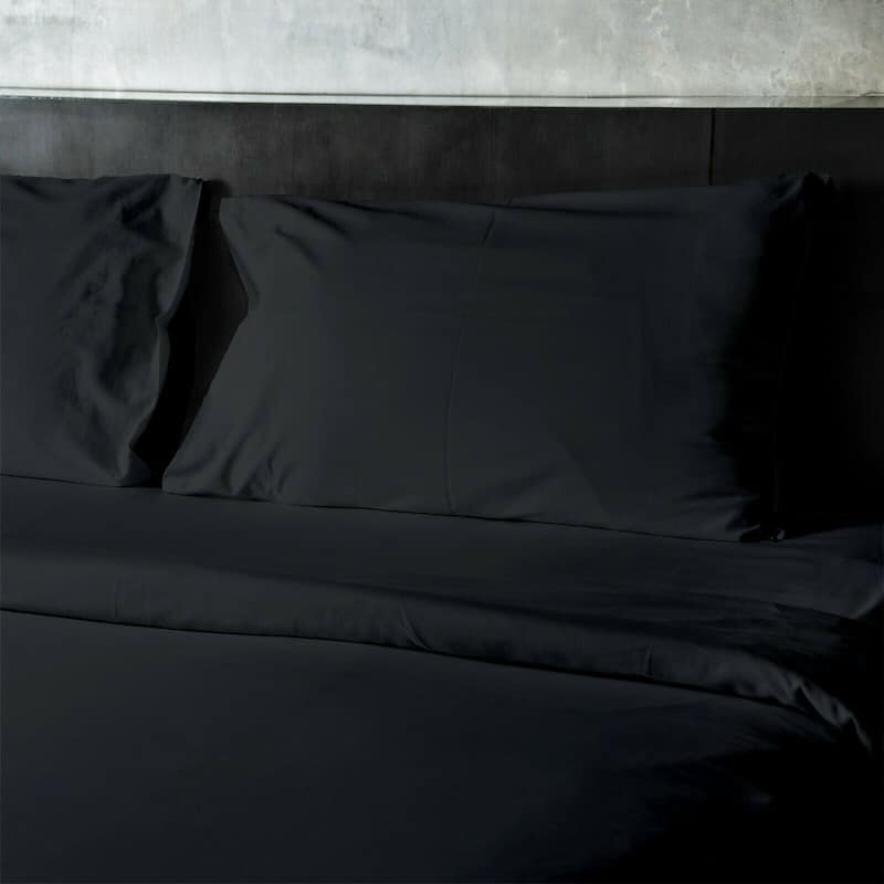 4 Pieces Bamboo Fiber Blend Bed Sheet Set, Deep Pockets - Black - Twin/Twin XL